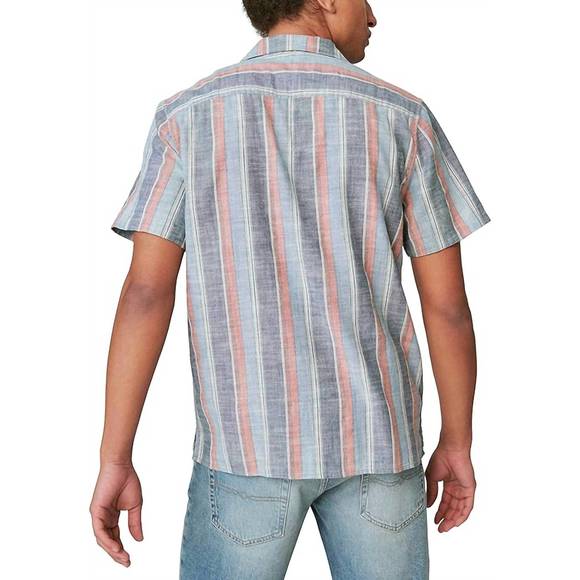 NEW LUCKY BRAND striped short sleeve camp collar in indigo stripe - Picture 2 of 4